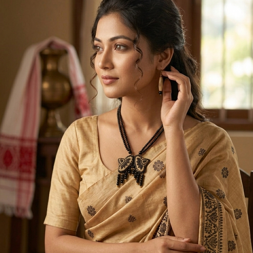 Handcrafted Assamese Japi Motif Necklace & Earring Set | Traditional Woven Jewelry