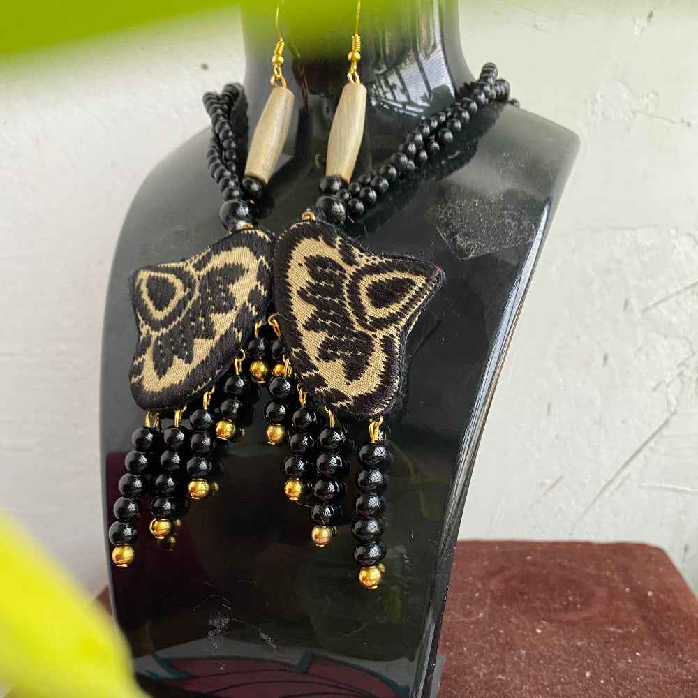 Handcrafted Assamese Japi Motif Necklace & Earring Set | Traditional Woven Jewelry